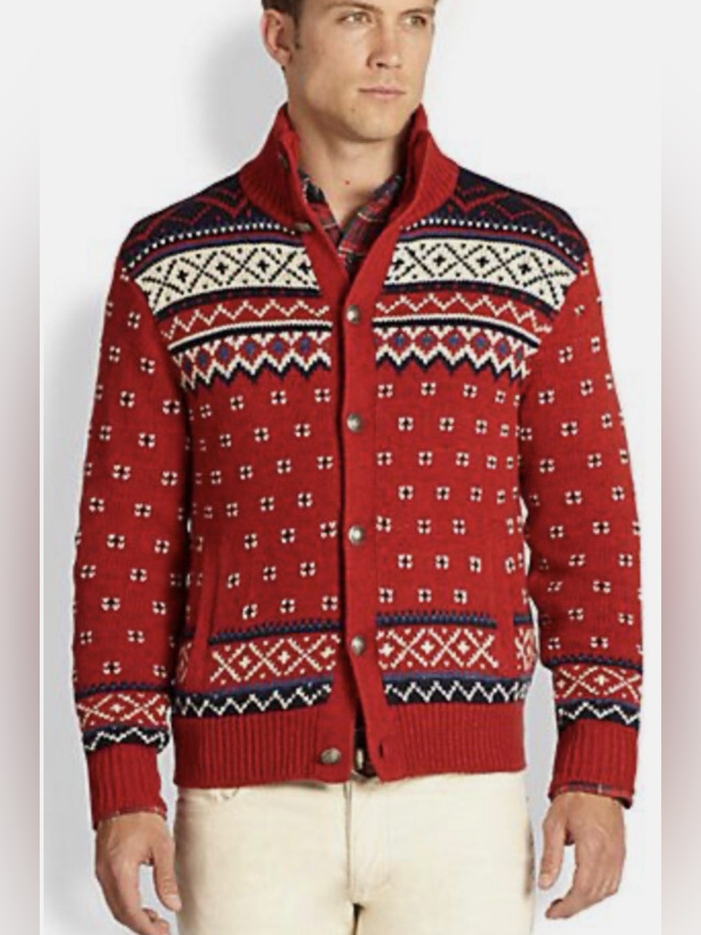 Polo Ralph Lauren Men’s Fair Isle Buffalo Nickel Cardigan L